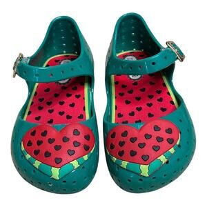 Mini Melissa Green Red Watermelon Sandals Mary Jane Shoes Rubber Girls Size 6